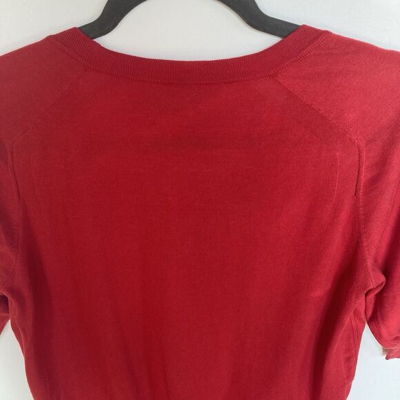 HERMES Silk Blend Fine Knit Short Sleeved Red Cardigan Size FR 40/ US 8 - Picture 8 of 12